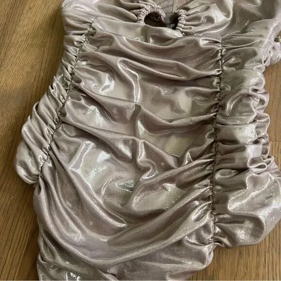 NWT Zara Metallic Gold Ruched Liquid Bodysuit with Cutout Medium 7818/384/303 - Picture 11 of 13